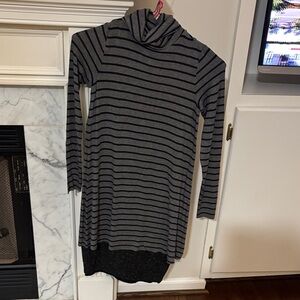 Anthropologie Striped Gray and navy Long Sleeve Turtleneck Dress